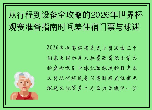 从行程到设备全攻略的2026年世界杯观赛准备指南时间差住宿门票与球迷文化 从行程到设备全攻略的2026年世界杯观赛准备指南时间差住宿门票与球迷文化
